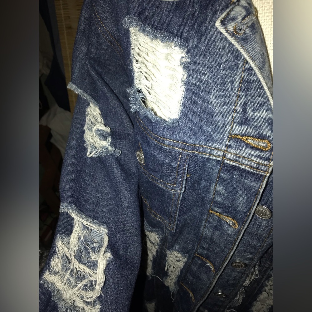 Thrill Jeans Super Torn Long Coat Size Small - Picture 2 of 9
